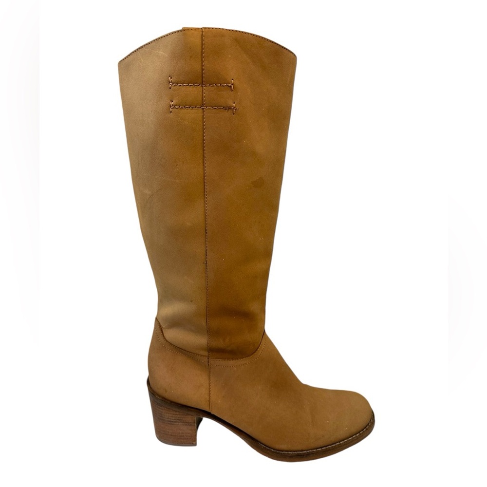 BCBG Girls Tan Neutral Boots Women’s Size 9 Chunky Heel Knee Boots Round Toe